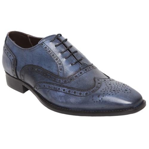 Duca Di Matiste 1516 Blue Genuine Italian Calfskin Leather Shoes With Toe Perforation.